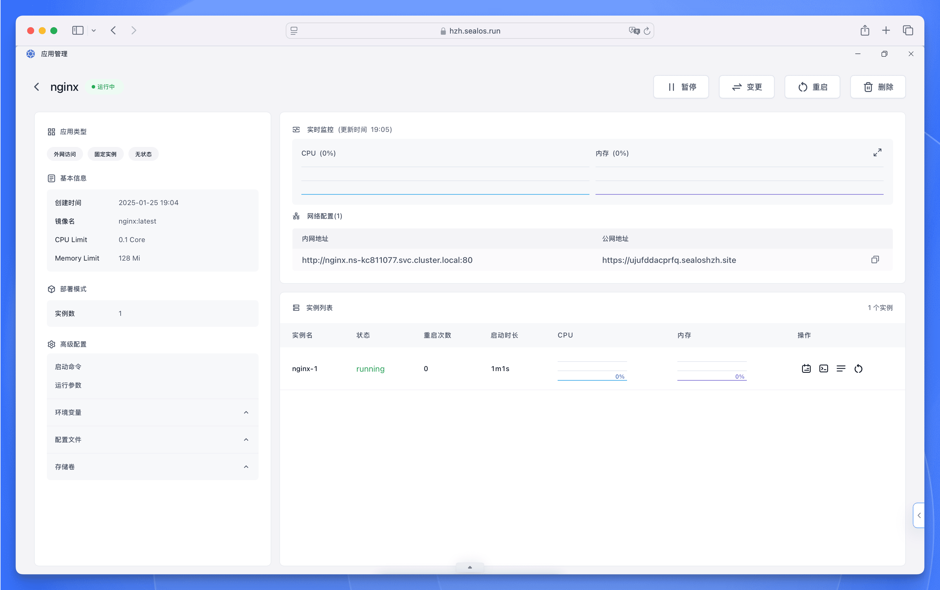 Sealos【应用管理】部署 Nginx 详情